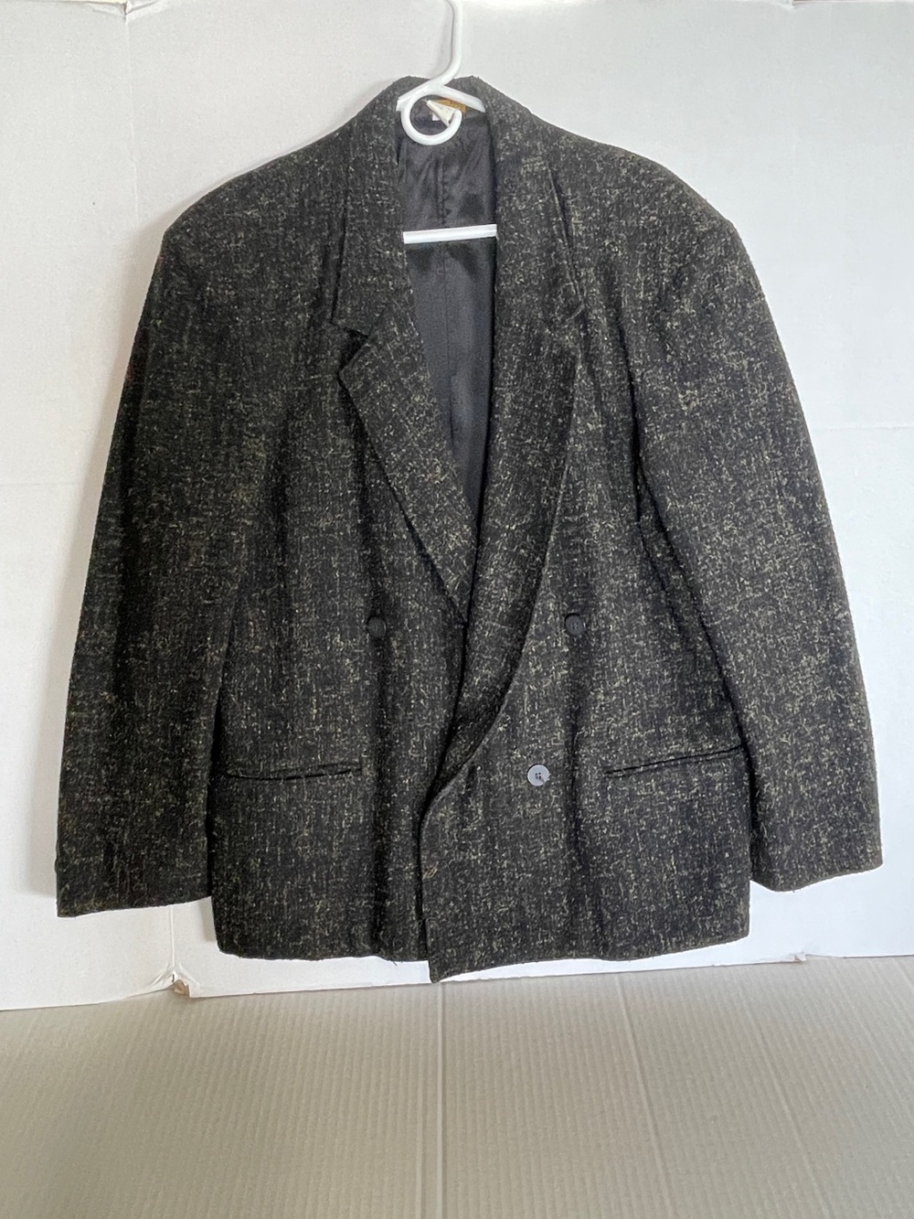 Vtg Cotler Men Sz 40 Jacket Charcoal Gray Atomic Fleck Dbl Breasted Wool Blend